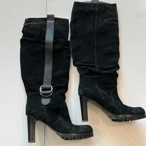 Tapeet - lug sole, suede knee high boots, buckle detail, 37